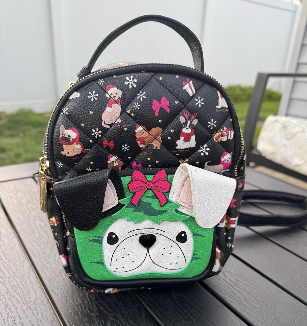 Betsey Johnson Kitsch Mini Backpack Christmas Dogs & Card Case